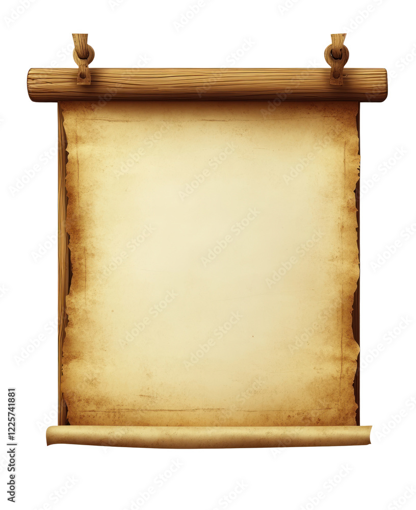 Scroll features a textured finish with wooden ends, ideal for design, isolated on a transparent background. PNG Scroll features a textured finish with wooden ends, ideal for design, isolated on a transparent background. PNG