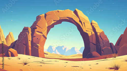 Spectacular arch formation in a desert landscape, dramatic shadows, scenic landmarks, natural gateway. Desert Arch. Illustration