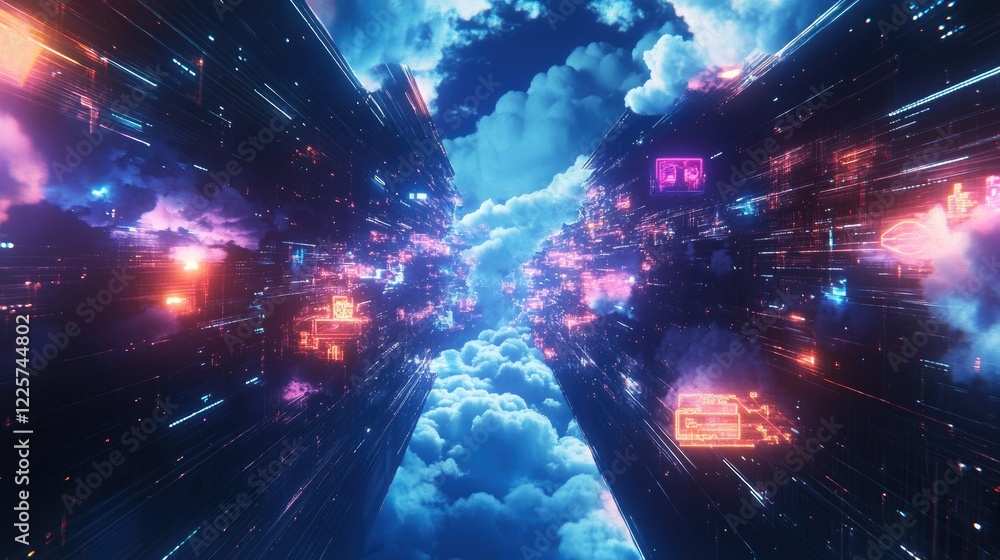 Futuristic Digital Highway Through the Clouds Futuristic Digital Highway Through the Clouds