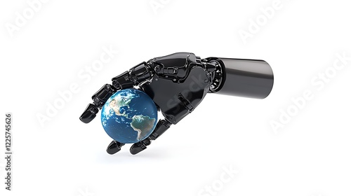 Robot hand holding Earth with metallic details photo