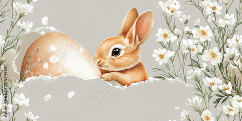 Happy Easter. Vector seamless patterns with rabbits, eggs and flowers. Vector designs, seamless festival spring pattern