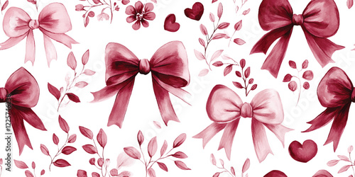 Seamless pattern with pink red burgundy aesthetic bows