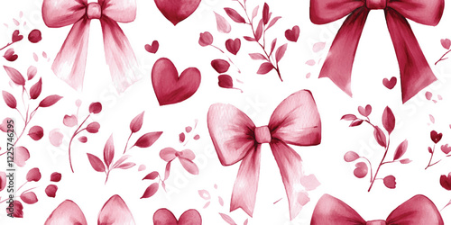 Seamless pattern with pink red burgundy aesthetic bows