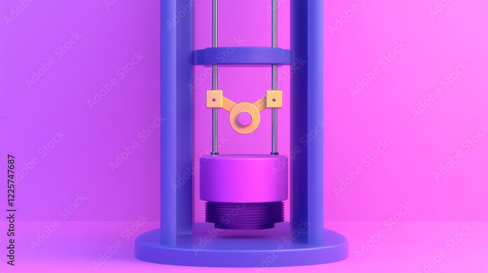 Abstract 3D render of a purple and blue mechanical device against a vibrant purple background. The machine features geometric shapes and a minimalist design, suggesting technology or engineering. Abstract 3D render of a purple and blue mechanical device against a vibrant purple background. The machine features geometric shapes and a minimalist design, suggesting technology or engineering.