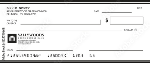 Bank check, vector blank money cheque, checkbook template with guilloche pattern and fields. Currency payment coupon, money check background