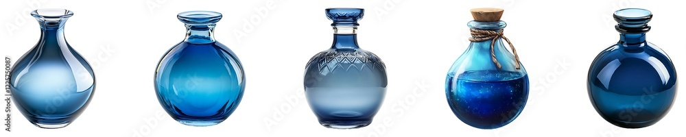 Set, Collection of flask with blue liquid Isolated on Transparent Background PNG. Set, Collection of flask with blue liquid Isolated on Transparent Background PNG.