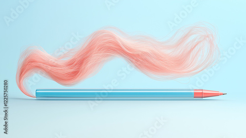 Pink Hair Pencil: A Creative and Artistic Visual Concept.  Abstract illustration of flowing hair as a pencil, showcasing beauty, style, and imagination.