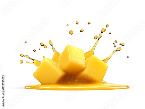 Pineapple chunks splashing in juice photo