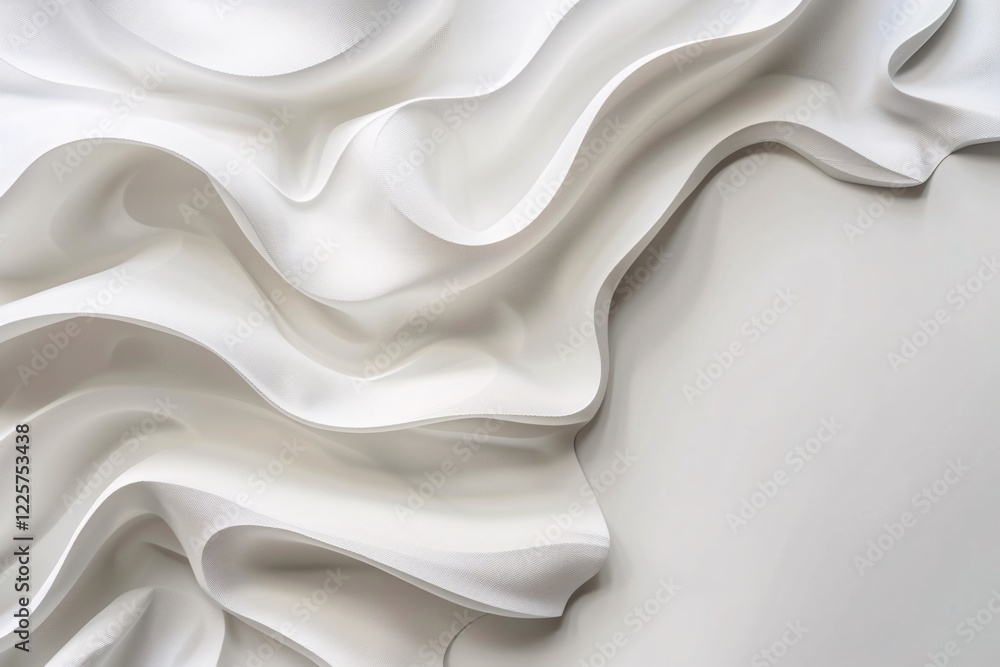 Fototapeta premium White satin fabric forming abstract wavy shapes with space for text