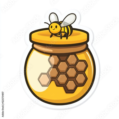 Cute cartoon honey jar with bee photo