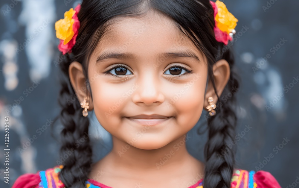 Adorable Little Girl Portrait Braids Flowers Smiling Happy Child Adorable Little Girl Portrait Braids Flowers Smiling Happy Child