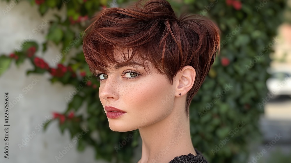 Naklejka premium Reddish brown long pixie