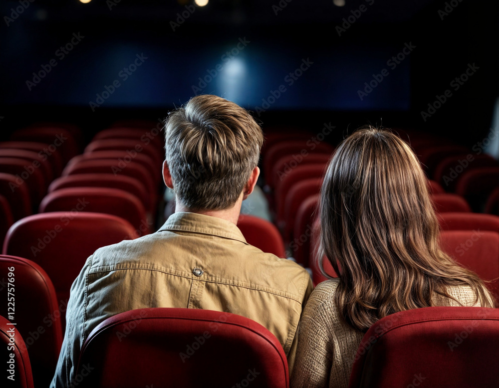 Romantisches Kinodate - verliebtes Paar im Kino von hinten mit platz für text Romantisches Kinodate - verliebtes Paar im Kino von hinten mit platz für text
