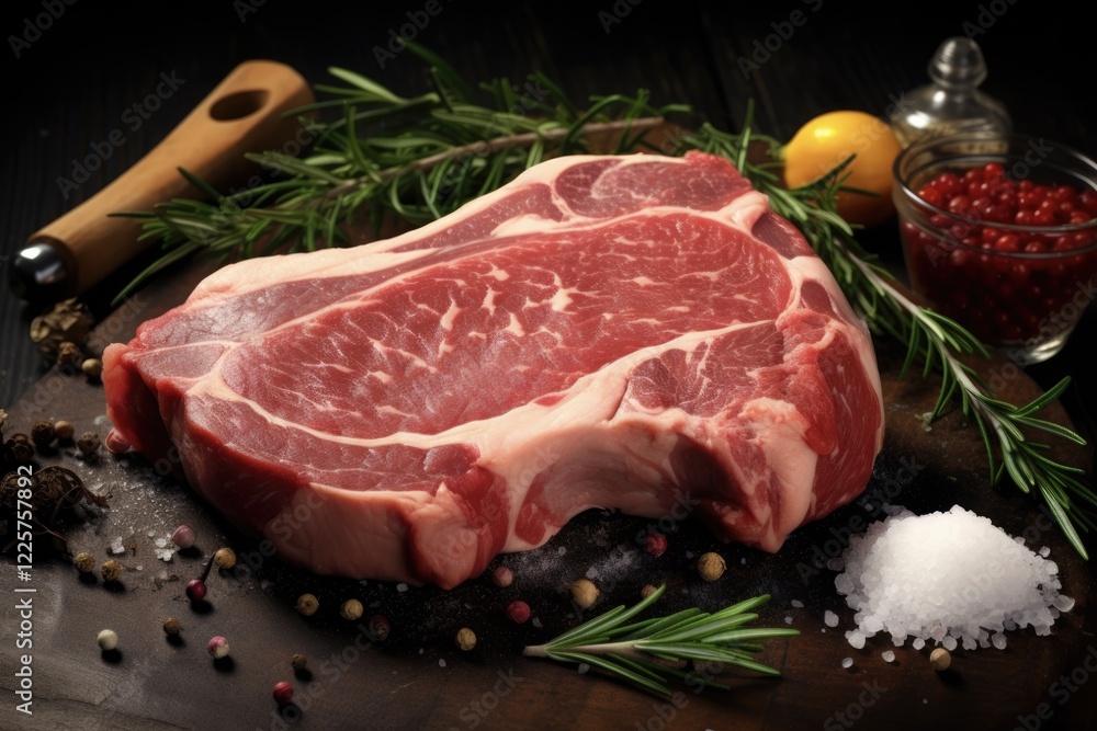 Juicy Veal Chop on a Cutting Board: Raw Cut of Tender Calf Meat for Delicious Steak and Gourmet Cuisine Juicy Veal Chop on a Cutting Board: Raw Cut of Tender Calf Meat for Delicious Steak and Gourmet Cuisine