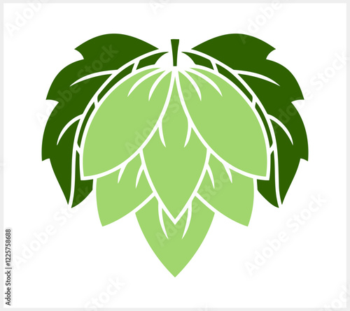 Hop cone with leaves. Design element for logo, emblem, restaurant menu, craft beer pub, brewery. Vector stock illustration