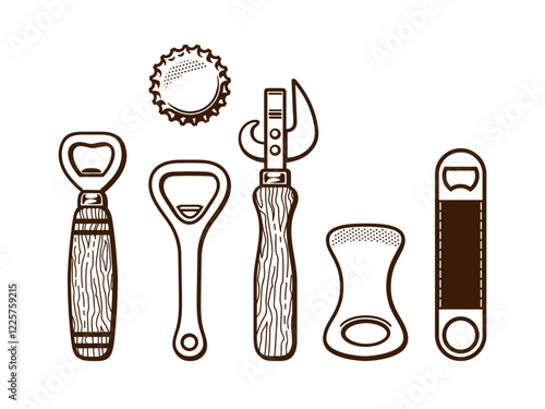 Set of beer bottle openers. Vector illustration.