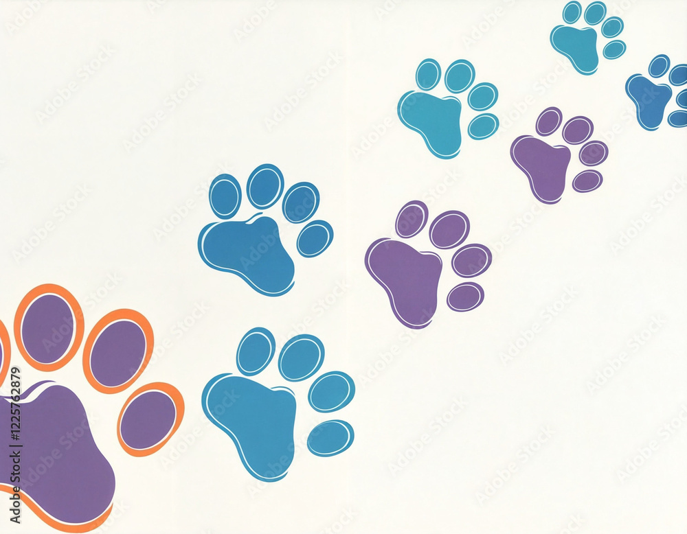 Fototapeta premium bunte süße Pfotenabdrücke eines Tieres zum Beispiel Hund oder Katze