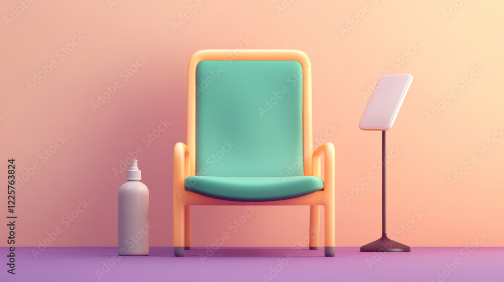 Fototapeta premium Teal Armchair In Pastel Waiting Room 3D Render