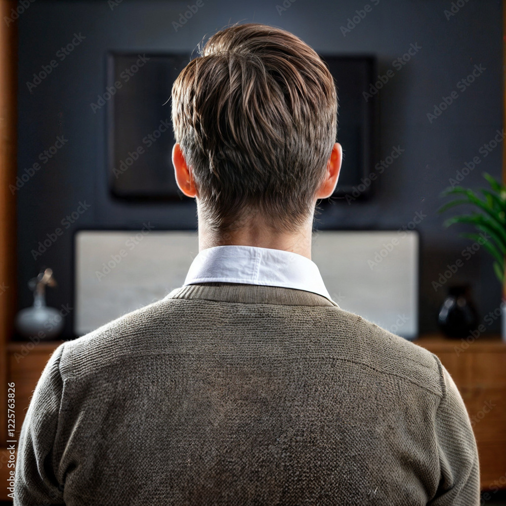 man from Behind Watching an empty tv man from Behind Watching an empty tv