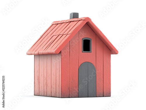 House icon with red roof and realistic texture photo