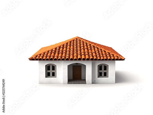 House icon with red roof and realistic texture photo