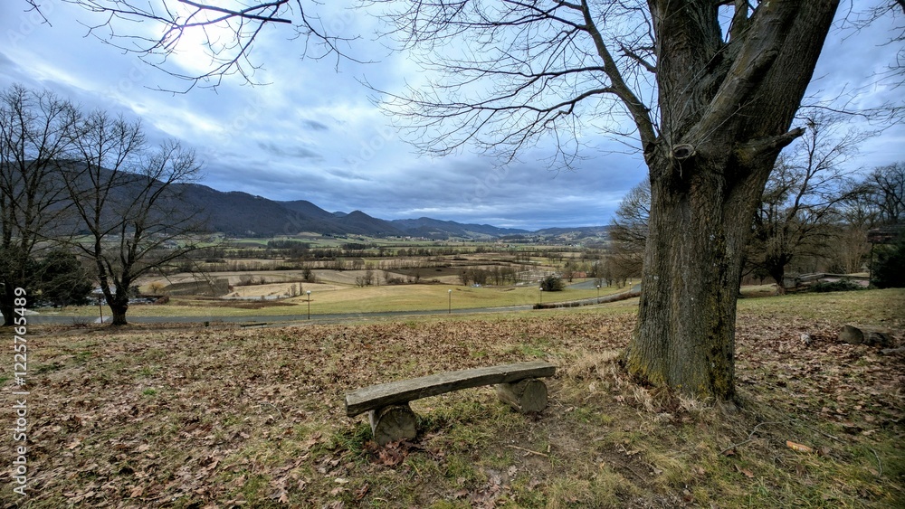 Beautiful landscape scenery, countryside at Croatia, county Hrvatsko zagorje, nature and mountains background