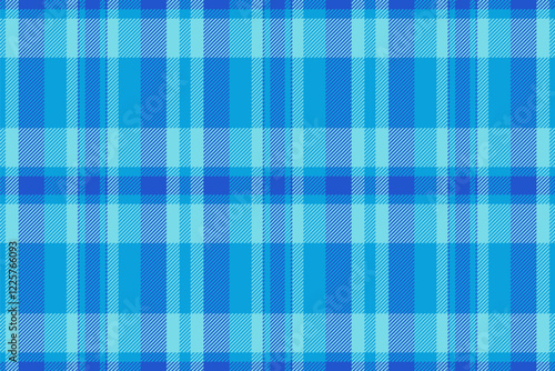 Thread texture check pattern, fashion vector background fabric. Page textile tartan seamless plaid in cyan and blue colors.