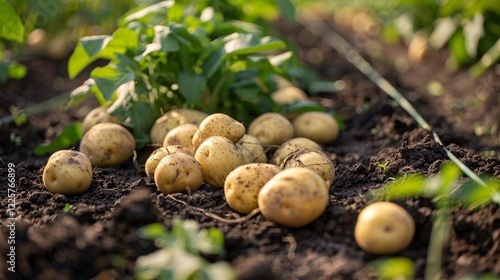 Organic potatoes ready for harvest in a field