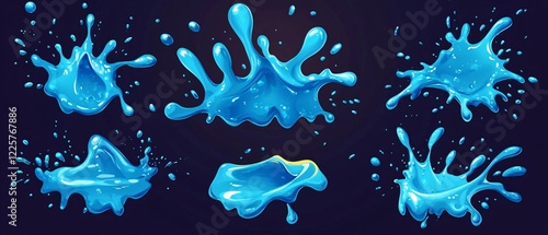 Colorful Cartoon Water Splash Set for Design Projects - Vector Illustration for Creative Concepts with Blue Aqua Drops and Splashes