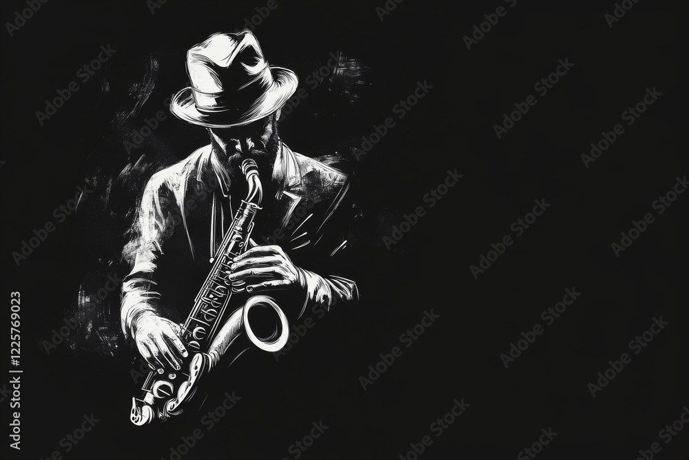 Naklejka premium Jazz musician playing saxophone during jazz appreciation month