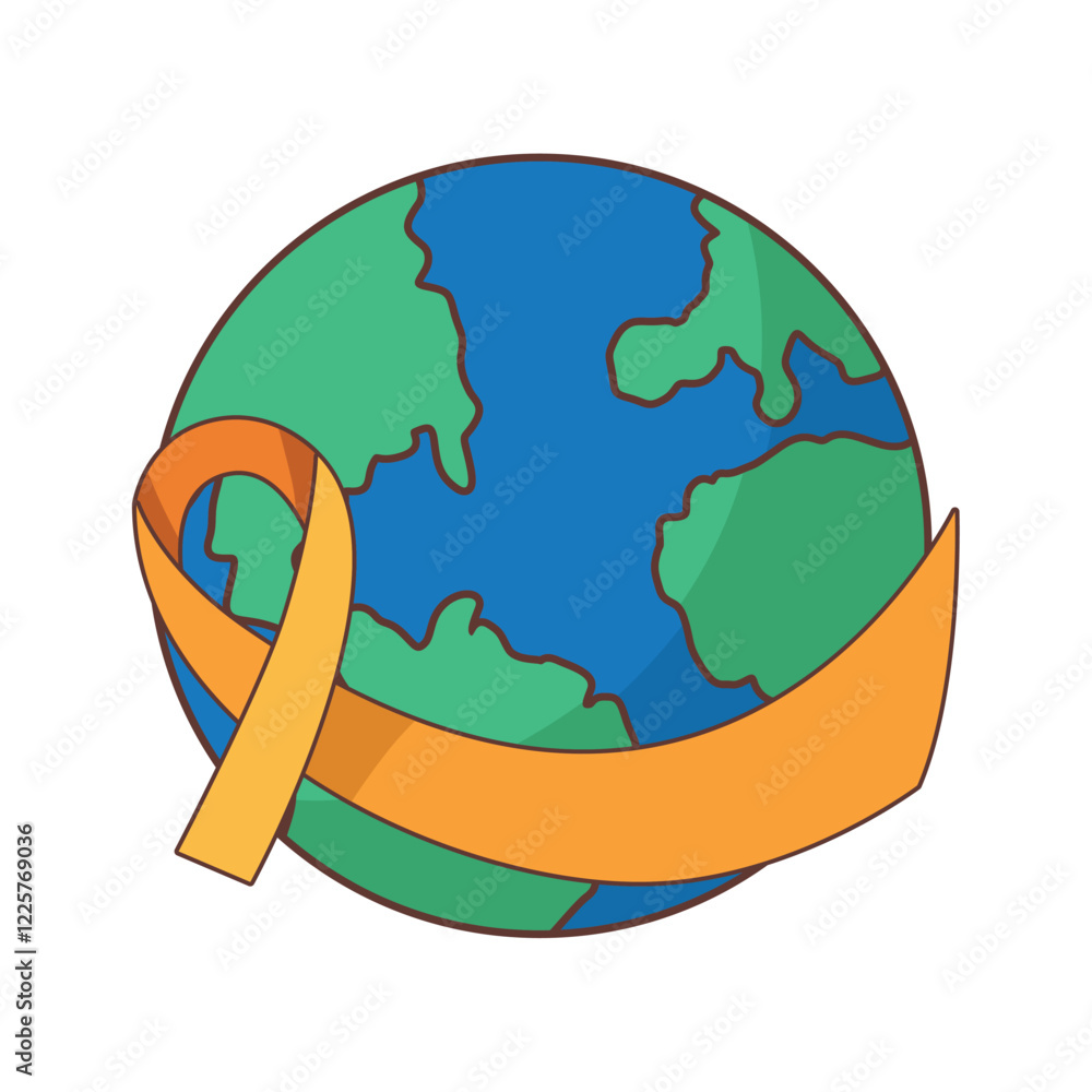 Globe Wrapped with Yellow Ribbon for Cancer Awareness Globe Wrapped with Yellow Ribbon for Cancer Awareness