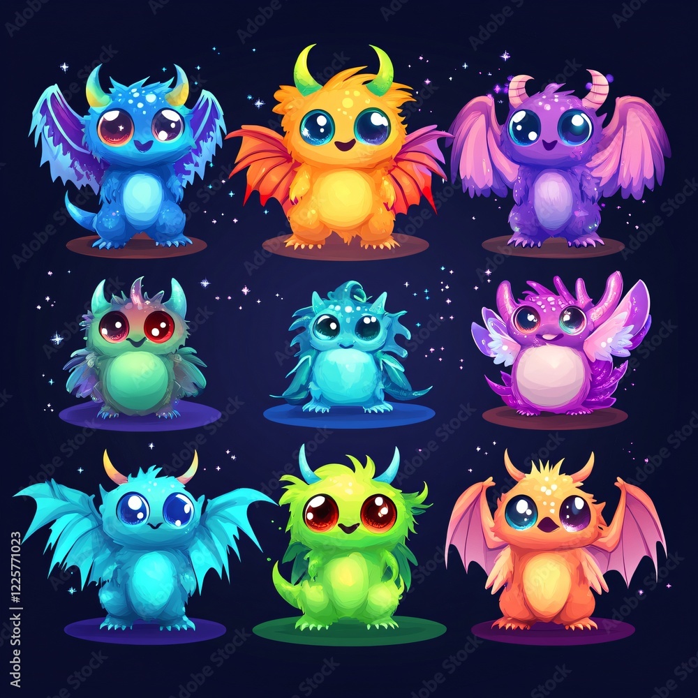 Vibrant Collection of Colorful and Cute Cartoon Monsters for Children's Illustrations and Designs Vibrant Collection of Colorful and Cute Cartoon Monsters for Children's Illustrations and Designs