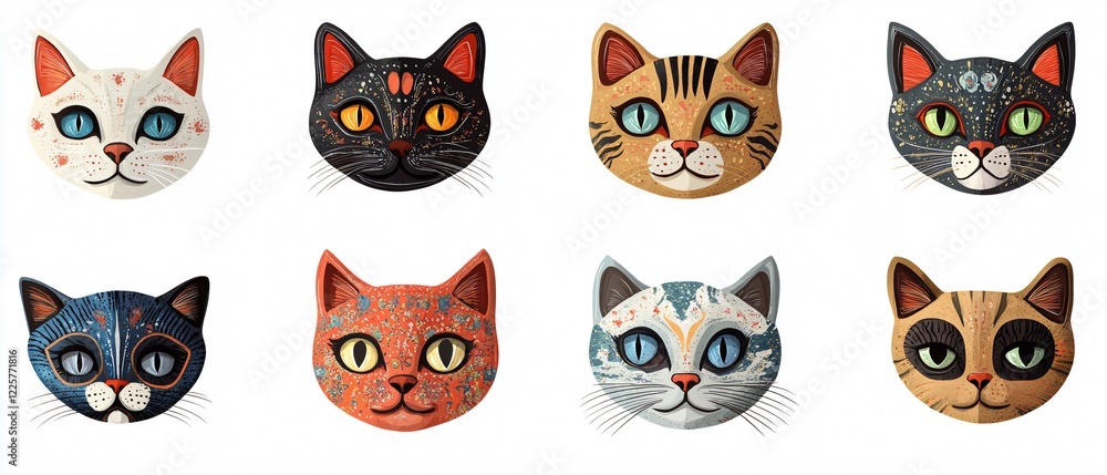 Fototapeta premium Whimsical Cat Face Patterns for Creative Design Projects