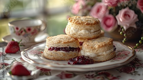 Wallpaper Mural Homemade biscuits with berry jam, rustic breakfast setup, flaky golden pastries with fresh fruit topping, traditional comfort food, sweet baked treats on plate, close-up of delicious snacks

 Torontodigital.ca