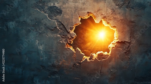 Wallpaper Mural Dark Room with big hole in concrete wall with sunlight rays. 3d rendering Torontodigital.ca