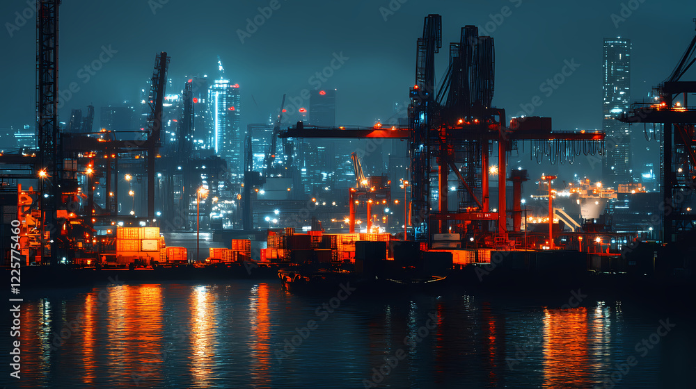 Industrial nighttime harbor scene port city photography urban close-up maritime economy. Dream Haven. Illustration Industrial nighttime harbor scene port city photography urban close-up maritime economy. Dream Haven. Illustration