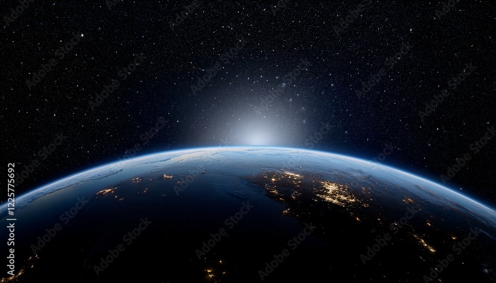 Obraz premium 어두운 하늘을 배경으로 한 행성의 밤 장면