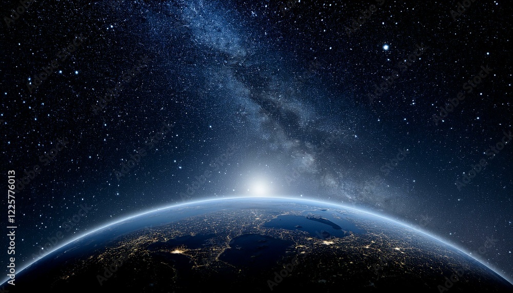 Obraz premium 어두운 하늘을 배경으로 한 행성의 밤 장면