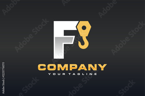 letter F hook crane logo