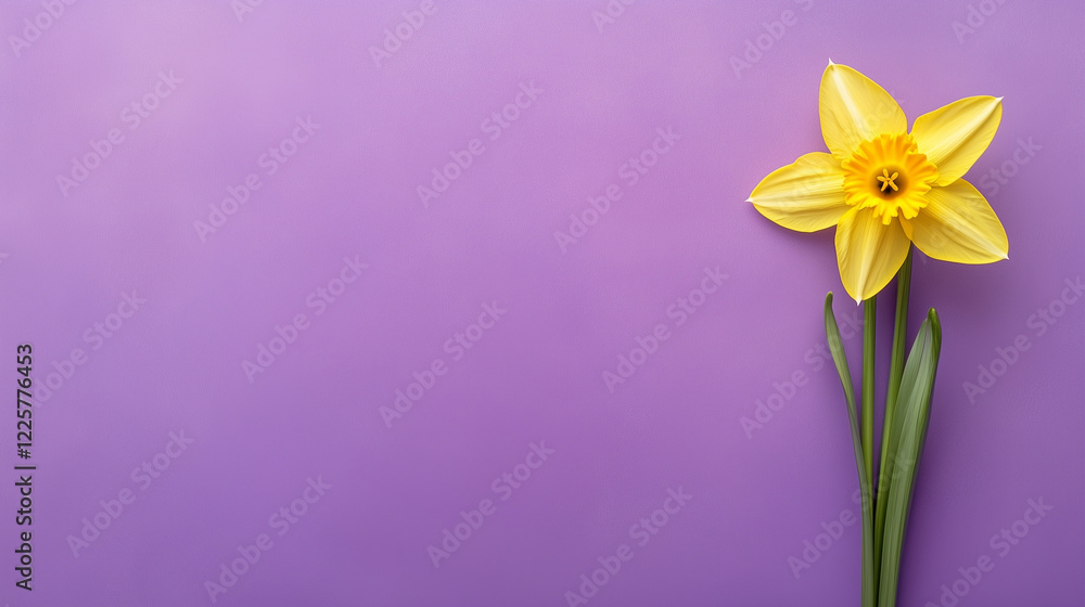Naklejka premium a yellow daffodil on a purple background