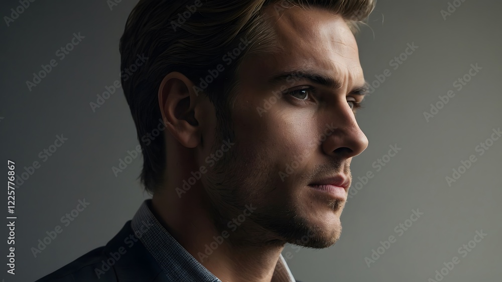 profile photograph of a handsome man with strong features and a sharp jawline profile photograph of a handsome man with strong features and a sharp jawline