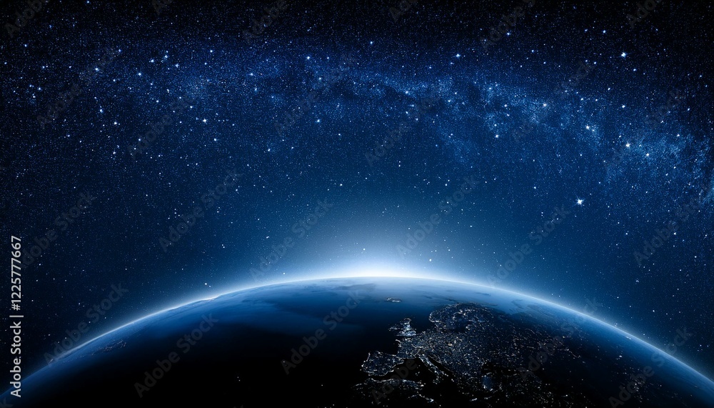 Fototapeta premium 어두운 하늘을 배경으로 한 행성의 밤 장면