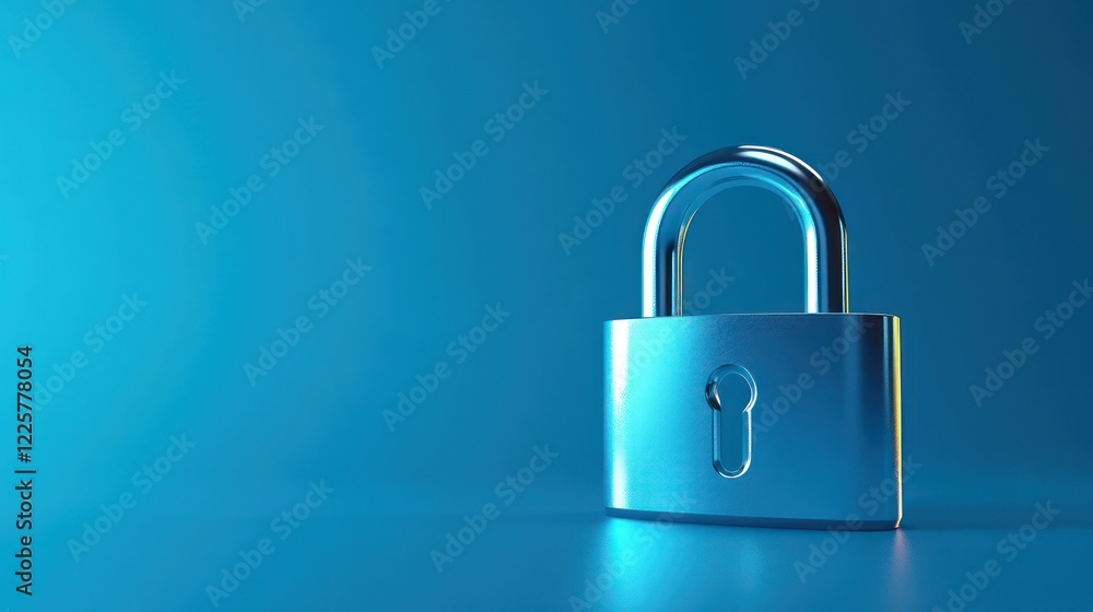 Fototapeta premium 3d Fingerprint padlock icon isolated on blue background. Biometric verification. Touch ID 3D render