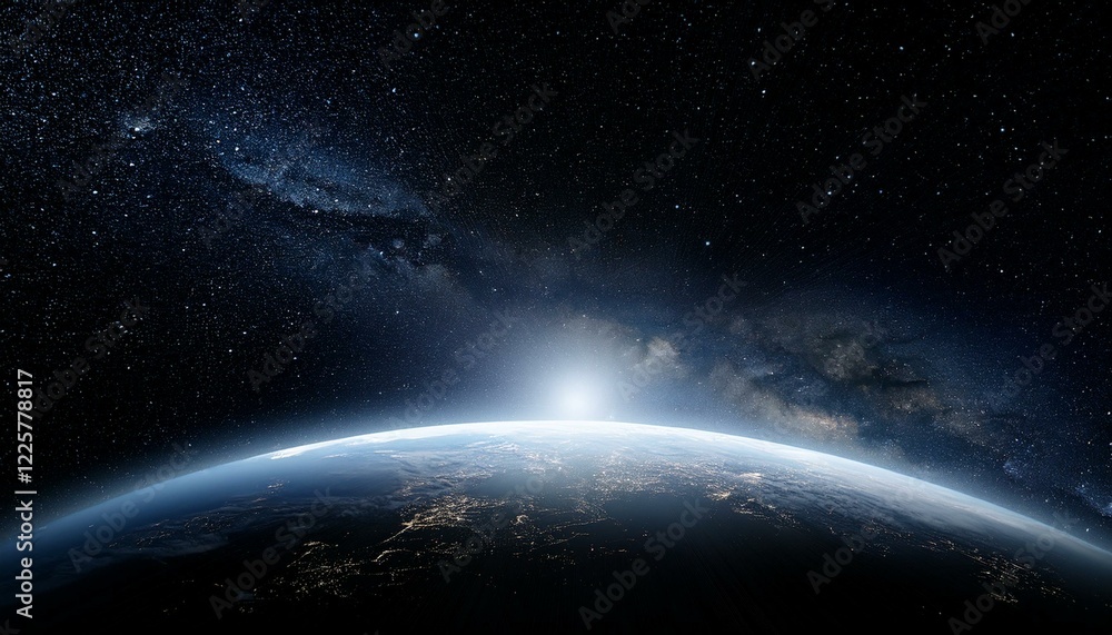 Fototapeta premium 어두운 하늘을 배경으로 한 행성의 밤 장면