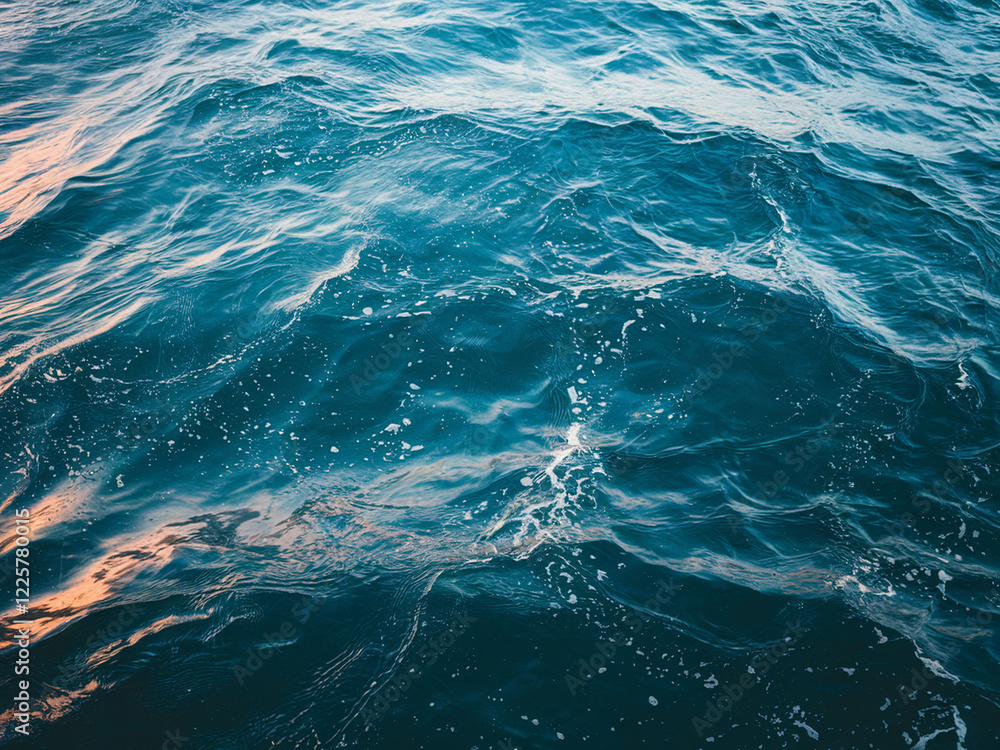 Close-up of the ocean's surface under a cloudy sky, featuring deep gray-blue waves with silvery reflections. White foam accents the dynamic water, blending shadowed depths Close-up of the ocean's surface under a cloudy sky, featuring deep gray-blue waves with silvery reflections. White foam accents the dynamic water, blending shadowed depths