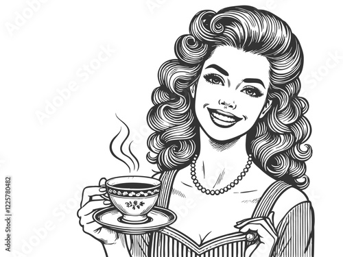 Smiling Retro Woman Drinking Coffee vector