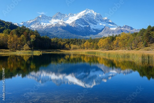 Tranquil Reflections: A Serene Mountain Lake Amidst Pristine Nature Beauty