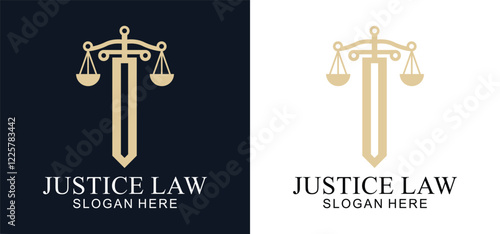 legal logo with the concept of the symbol of the pillar of justice, creative premium for lawyers and law firms