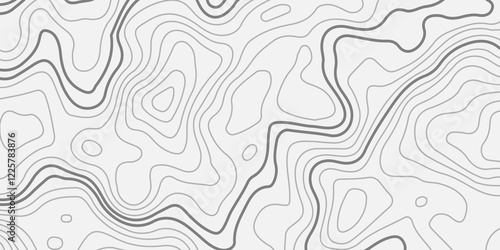 The grey white on black contours vector topography stylized height of the lines. The concept of a conditional geography scheme and the terrain path. Ultra wide. Map vector terrain Illustration.  