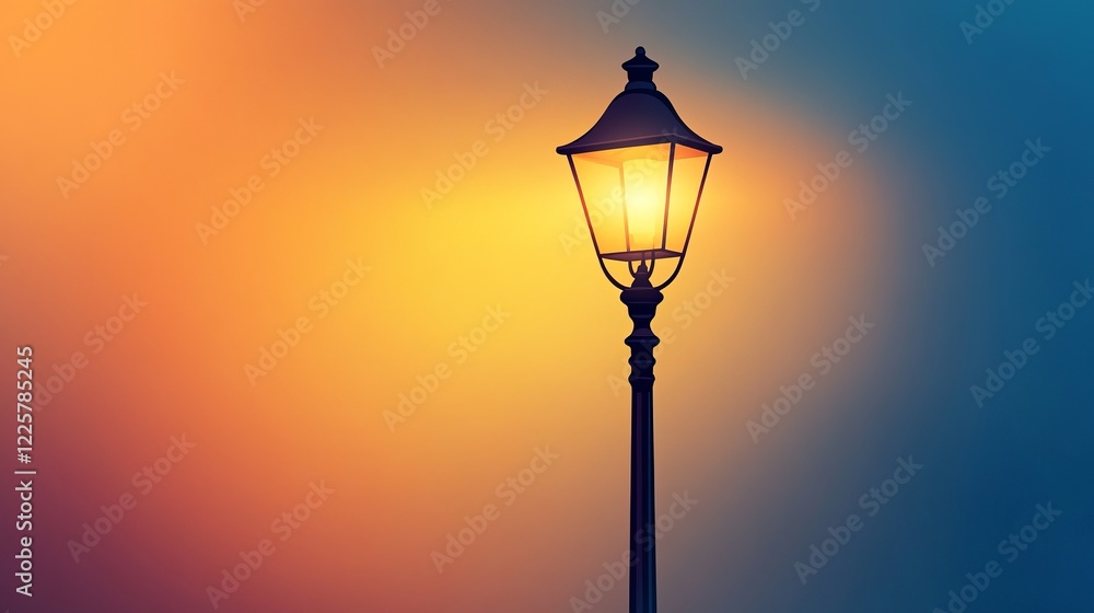 A bright modern streetlamp shown in a vector illustration, emitting beautiful light and set against a plain background A bright modern streetlamp shown in a vector illustration, emitting beautiful light and set against a plain background